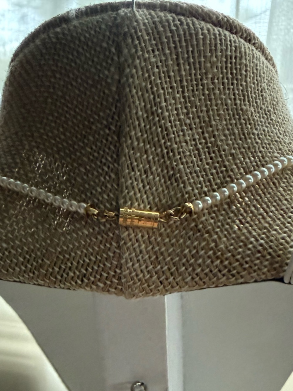 1928 Faux Pearl Dainty Necklace with Pink Rose Ceramic Pendant Victorian Revival - Picture 10 of 10